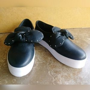 Rebecca Minkoff black leather platform sneakers